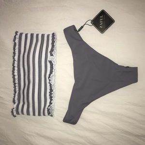 Zaful Size S gray striped swim
